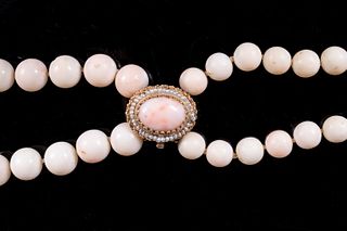 ANGEL SKIN CORAL BEAD NECKLACE WITH 14K GOLD CLASP