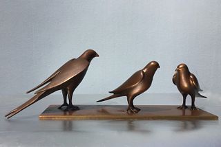3 Birds on Bronze Plate by Gwynn Murrill