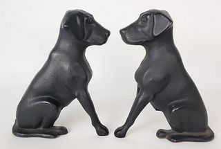 Pair of Liberty Foundry Figural Cast Iron Black Labrador Dog Andirons