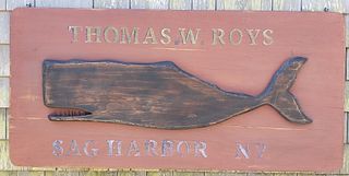 Vintage American Folk Art "Sag Harbor" Sperm Whale Trade Sign