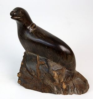Folk Art Tropical Hardwood Naturalistically Carved Seal