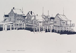 Roy Bailey Pencil Signed "Old North Wharf" Nantucket Etching