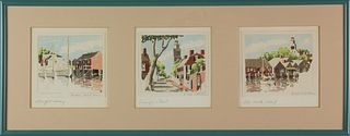 Doris and Richard Beer Trio of Nantucket Watercolors Framed Together