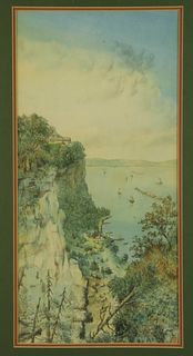 American School Watercolor and Ink on Paper "Hudson Palisades," early 20th Century