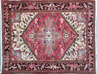 Vintage Hand Knotted Wool Heriz Carpet with Center Medallion