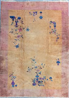 Vintage Chinese Peking Hand Knotted Pictorial Oriental Rug, circa 1920s
