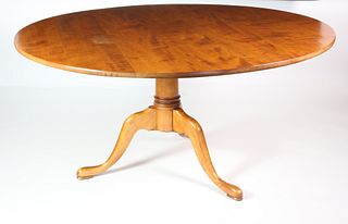 Signed Leonards Tiger Maple Round Pedestal Dining Table