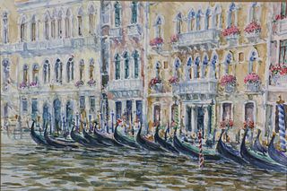 William Welch Watercolor on Paper "Gondolas on the Grand Canal," circa 1993