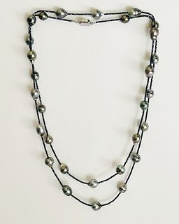 10mm-12mm Tahitian Grey South Sea Pearl and Black Spinel Necklace