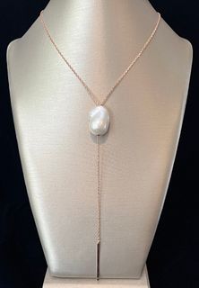 Fine 18mm-24mm White Freshwater Baroque Pearl Necklace, 14k Rose Gold