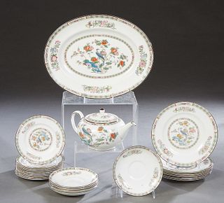 Twenty-Three Piece Partial Set of Wedgwood Kutani Crane Porcelain, 20th c., consisting of a teapot, 5 saucers, 9 cake plates . 7 dinner plates, and an