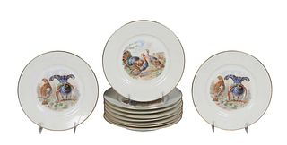 Set of Ten French Limoges Porcelain Game Bird Plates, 20th c., with gilt rims and transfer game bird decoration, H.- 7/8 in., Dia.- 8 5/8 in.