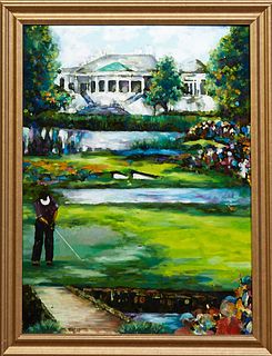 Louisiana School, "Vijay Singh at the HP Classic of New Orleans," c. 2004, oil on canvas, unsigned, presented in a gilt frame, H.- 23 5/8 in., W.- 17 