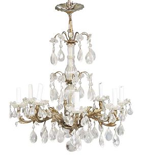 Louis XV Style Eight Light Prism Hung Chandelier, 20th c., with a prism hung wire top over glass supports, to a bottom platform issuing eight prism hu