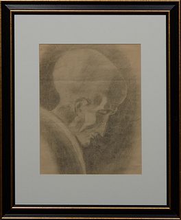 American School, "Portrait of a Bald Man," 20th c., graphite on paper, unsigned, presented in a black frame, H.- 13 1/2 in., W.- 10 3/8 in., Framed H.