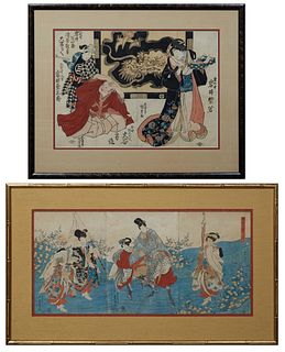 Toyokuni (Japanese), Pair of Woodblock Prints, "Sightseeing Spot for Yamabuki Flowers along the Ide no Tamagawa," c. 1835 and Gototei Kunisada (Japane
