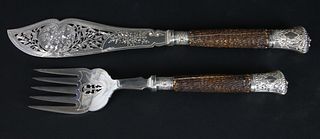 Fine English Engraved Silver Plate Fish Serving Set, late 19th Century