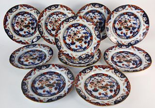 Ten Ironstone Imari Pattern Dinner Plates, 19th Century