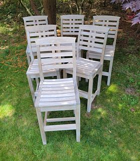 Set of 6 Kingsley Bates Teakwood High Bar Chairs