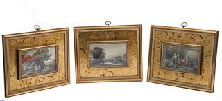 Three framed Chinoiserie prints The three polychromed prints depicting different scenes of 19th century china, including an opium den etc.  now framed