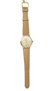 14k gold men's wrist watch by Jules Jurgensen 14k gold men's wrist watch by Jules Jurgensen, with a De Beers leather band
Not tested, (as is) conditi