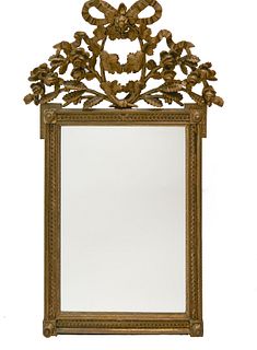 French Louis XVI style carved and gilt wood mirror 19th Century French Louis XVI style carved and gilt wood mirror
Approx 53h" x 27w"