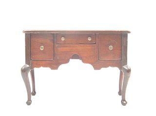 American Cabinet makerâ€™s sample 19th century American rare small size  miniature-lowboy . The lowboy/dressing table is Queen Anne style, raised on f