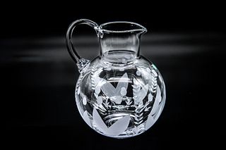 Tiffany & Co etched crystal pitcher Vintage Tiffany & Co etched crystal pitcher, design features lily of the valleys. In original box, appears to be u