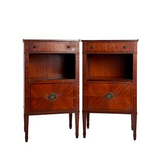 Pair of Hepplewhite style Bedside Cabinets Pair of Hepplewhite style bedside cabinets, Mahogany Veneer 20th century, (as is) condition, usual signs of