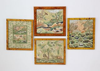 Set of Four 18th Century Style Embroideries by Lynn Stauffer St. Louis, circa 2003 and 2005