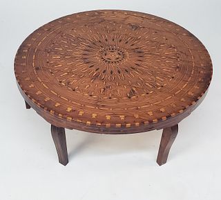 Vintage Moroccan Profusely Inlaid Round Coffee Table