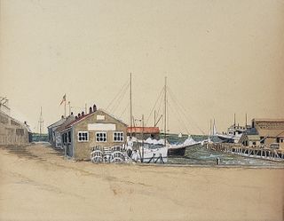 Jed Foster Gouache and Watercolor on Paper, "Nantucket Harbor"