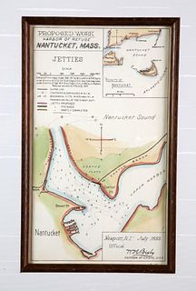 Antique 1893 Hand Colored Map of Nantucket Harbor