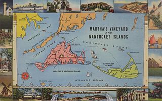 Rare Vintage Nantucket Giant Postcard "Martha's Vineyard and Nantucket Islands"