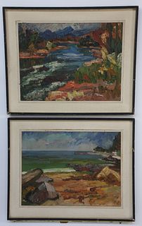Pair of Mid Century Impressionist Waterscape Paintings, circa 1950