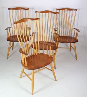 Four Signed Stephen Swift Cherry and Ash Pomfret Armchairs, circa 2000
