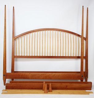 Signed Stephen Swift Cherry and Ash Four Poster Spindle King Bed, circa 1995