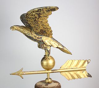 Antique Gilt Metal Hollow Body Flying Eagle Weathervane