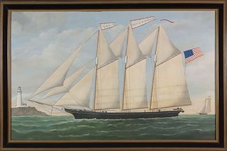Robert E. Nickerson Oil on Canvas "Portrait of the 3-Mast Schooner George M. Adams"