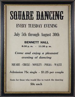 Forager House Antique Poster "Bennett Hall Square Dancing," circa 1936