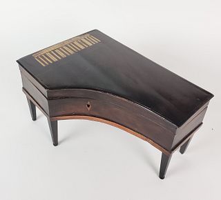 Antique Mahogany Bone Inlaid Piano Jewelry Box