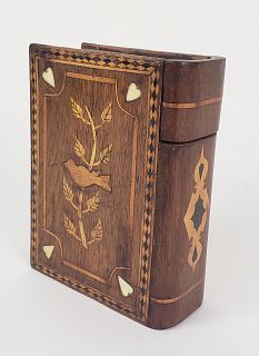 Antique Finely Inlaid Figural Book Shaped Jewelry Box, 19th Century
