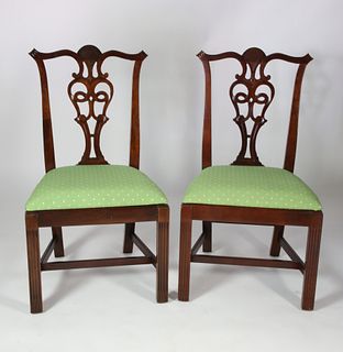 Pair of Mahogany Chippendale Style Ribbon-Back Side Chairs