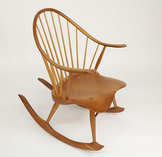 Richard Ruppel Modern Cherry Bowback Windsor Rocking Chair, circa 1992