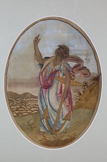Antique American Silk Work Embroidery of Lady Hope, circa 1810
