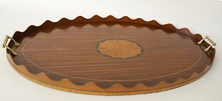 Rosewood, Cherry and Ebony Oval Inlaid Serving Tray
