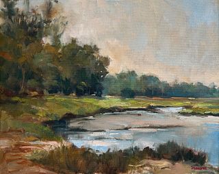 David Lazarus Oil on Canvas "Maine Lakescape"