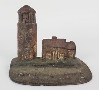 Antique Cast Iron Lighthouse Doorstop, circa 1920