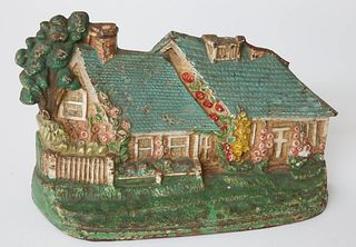 Antique Cast Iron and Hand Painted Cottage Doorstop