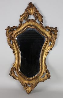 Diminutive Antique Venetian Carved and Gilt Mirror, 19th Century